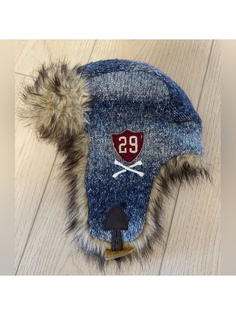American Eagle Outfitters Navy Blue Knit Trapper Hat with Faux Fur